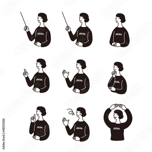 女性のシンプルな表情なイラストセット
