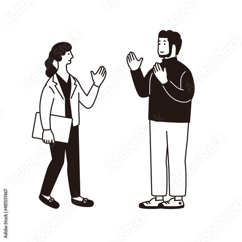 話し合うシンプルな男女のイラスト
