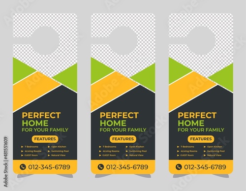 Door hanger design template, hotel knob design. Vector door hanger.	
