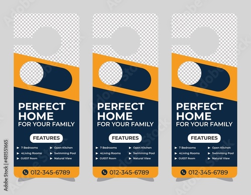 Door hanger design template, hotel knob design. Vector door hanger.	
