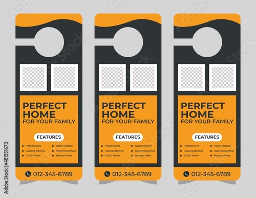 Door hanger design template, hotel knob design. Vector door hanger.	
