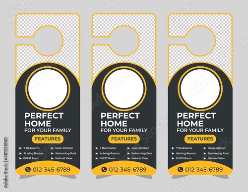 Door hanger design template, hotel knob design. Vector door hanger.	
