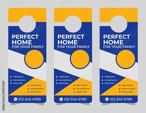 Door hanger design template, hotel knob design. Vector door hanger.	
