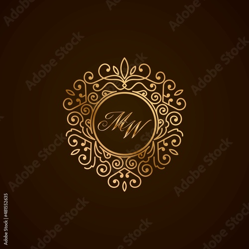 MW initial letter luxury monogram logo, elegant ornamen jewelry, emblem of love shape heart	 photo