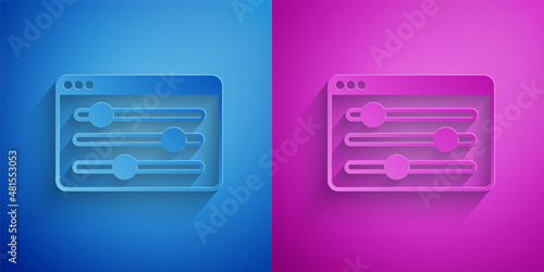 Paper cut Browser setting icon isolated on blue and purple background. Adjusting, service, maintenance, repair, fixing. Paper art style. Vector