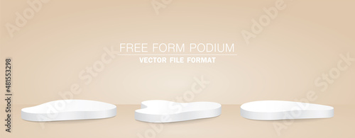 white free form shape podium display set 3d illustration vector on nude color background