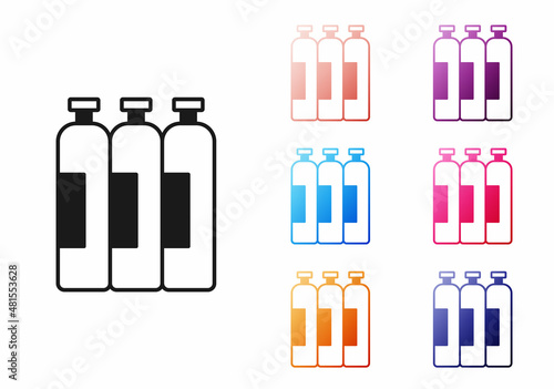 Black Industrial gas cylinder tank for all inert and mixed inert gases icon isolated on white background. Set icons colorful. Vector