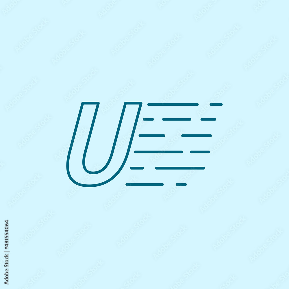 letter U Speed Logo Design Element. line art logo in blue background. letter U Speed Logo Design Element. line art logo in blue background.