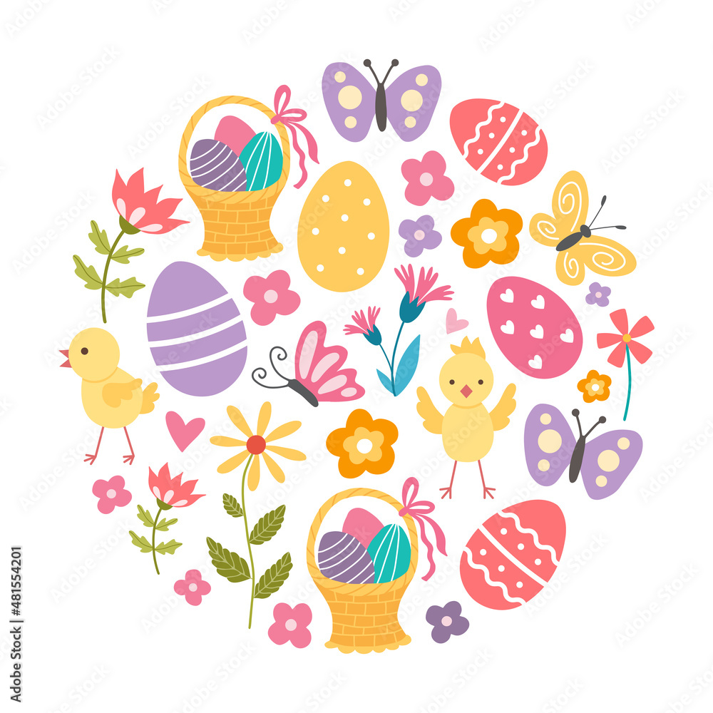 Easter collection of cute round shape elements. Easter collection of cute round shape elements.