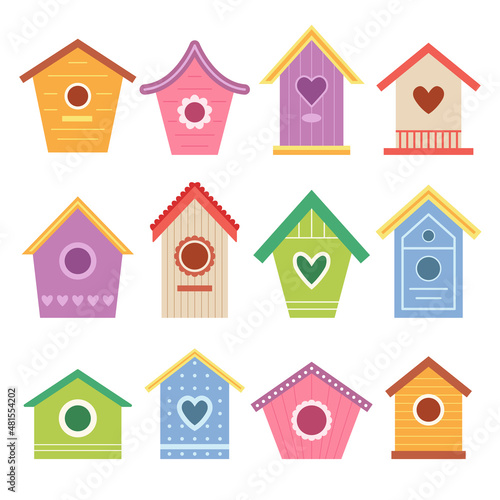 Birdhouses icons set.