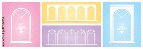 beautiful white classic style arch backdrop stage 3d illustration vector collection