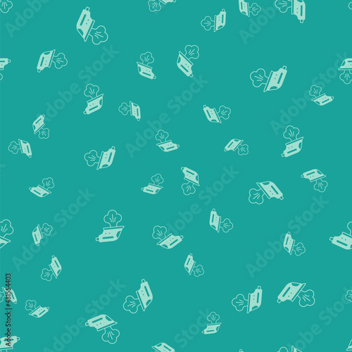 Green Electric iron icon isolated seamless pattern on green background. Steam iron. Vector