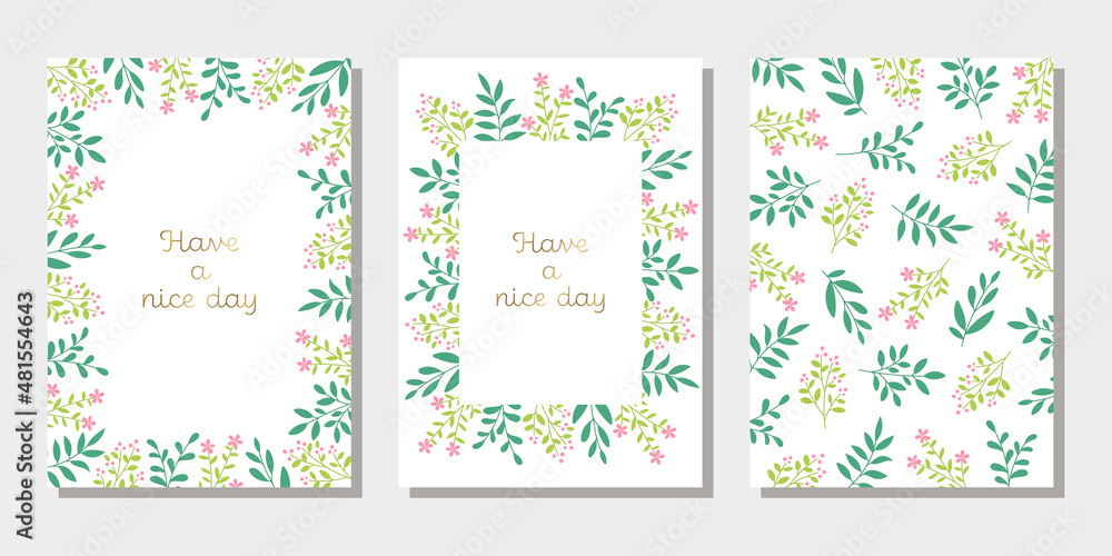 植物のイラストを装飾したカードのデザインテンプレート　セット
