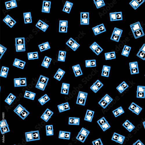 Line Audio book icon isolated seamless pattern on black background. Audio guide sign. Online learning concept. Vector