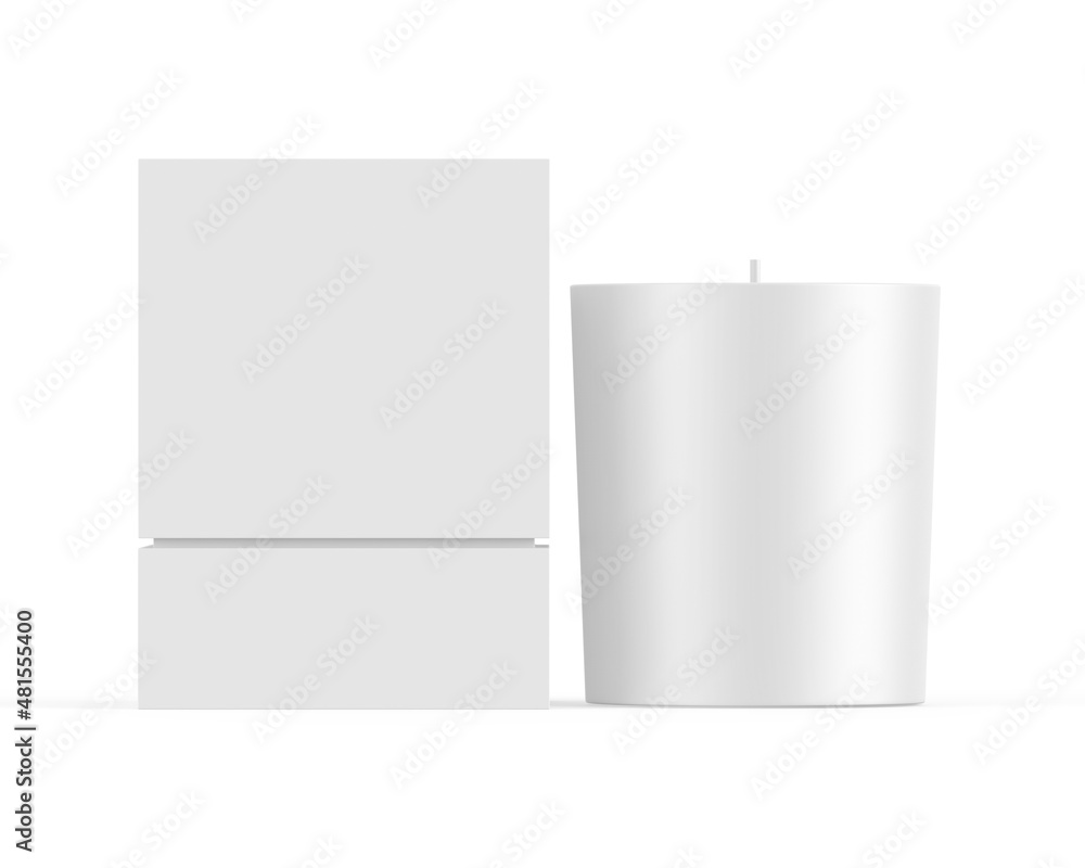 Blank scented candle with paper box packaging for branding and mock up, votive candle with hard box mockup on isolated white background, 3d render illustration. Blank scented candle with paper box packaging for branding and mock up, votive candle with hard box mockup on isolated white background, 3d render illustration.