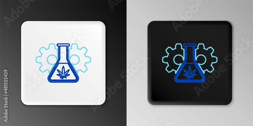 Line Chemical test tube with marijuana or cannabis leaf icon isolated on grey background. Research concept. Laboratory CBD oil concept. Colorful outline concept. Vector