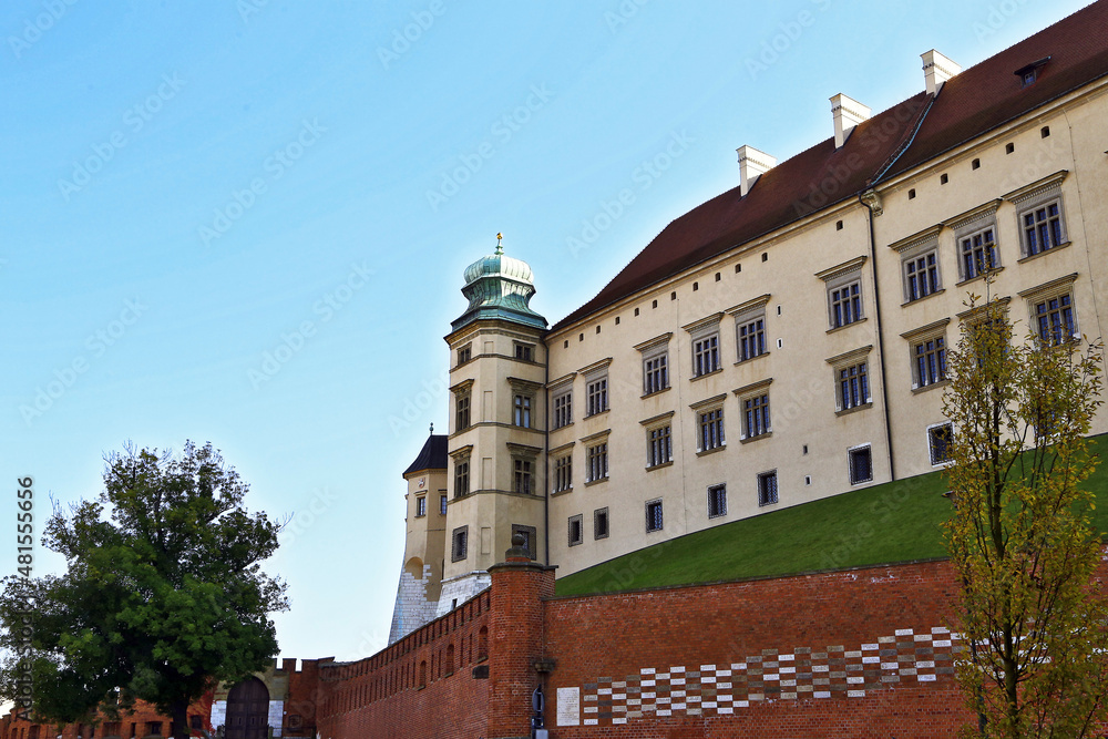 Wawel castle fortress external defensive wall tower, Poland, Krakow