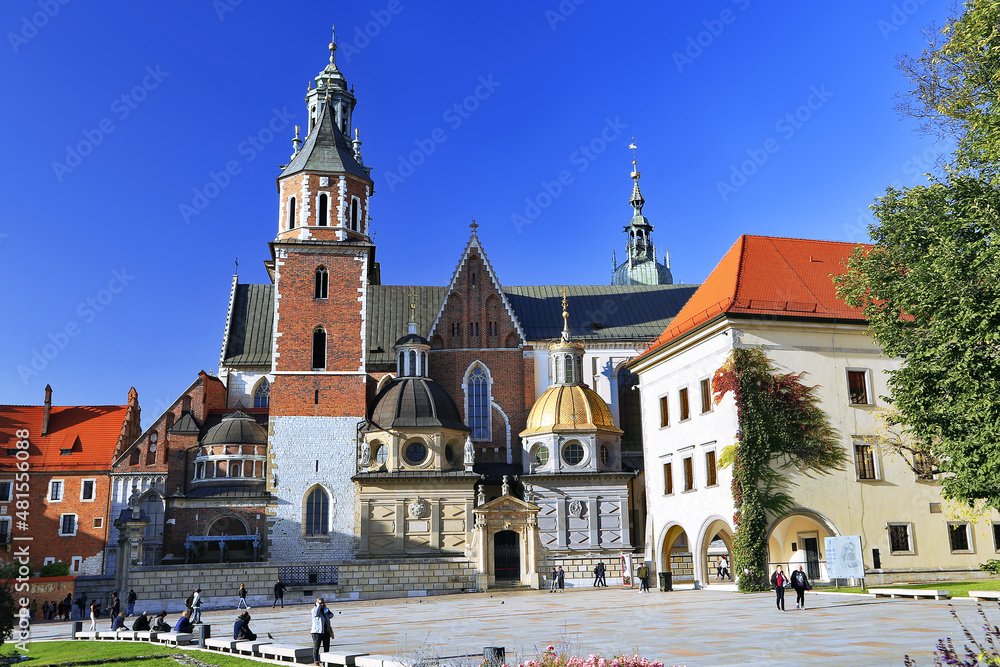 Wawel cathedral and chapel tower and external garden, Poland, Krakow