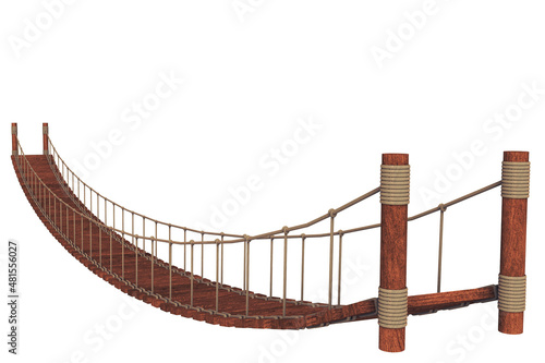 Wooden Suspension Bridge on white background 3D illustration photo