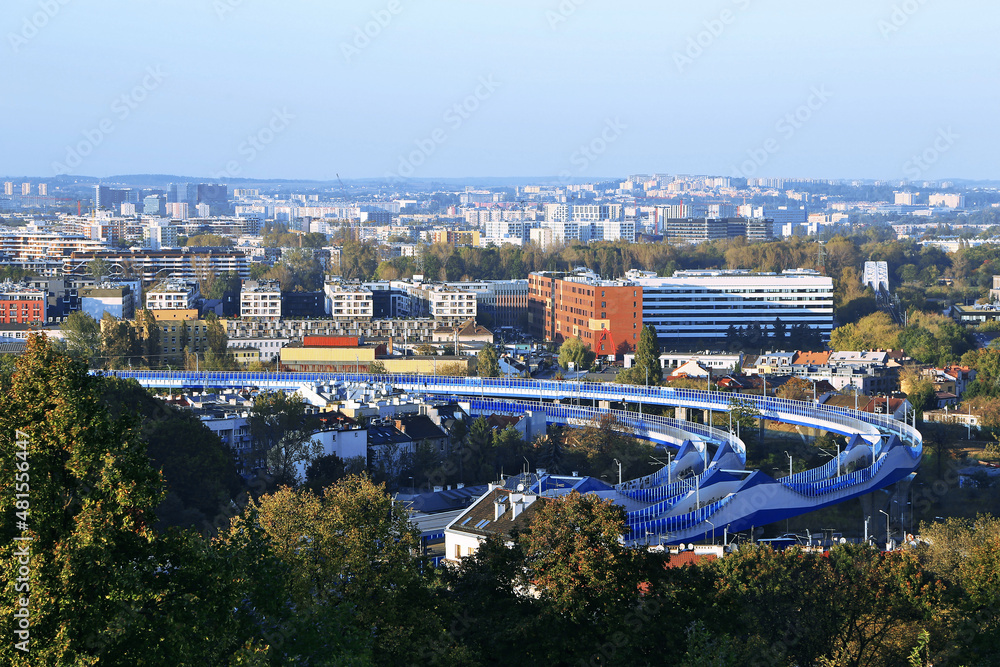 Fototapeta premium Krakus Mound hill panorama over highway at Kopiec Kraka, Poland Krakow