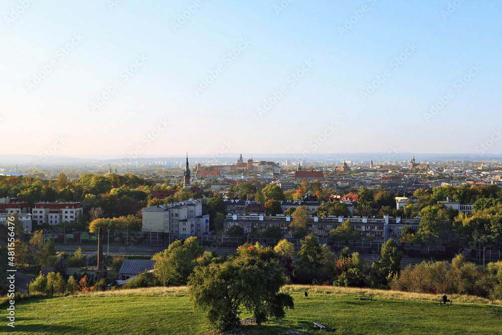 Krakus Mound hill panorama over krakow at Kopiec Kraka, Poland, Krakow