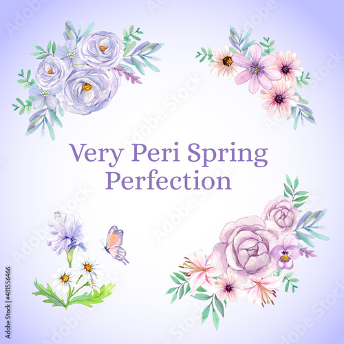 Bouquet template with peri spring flower concept,watercolor style