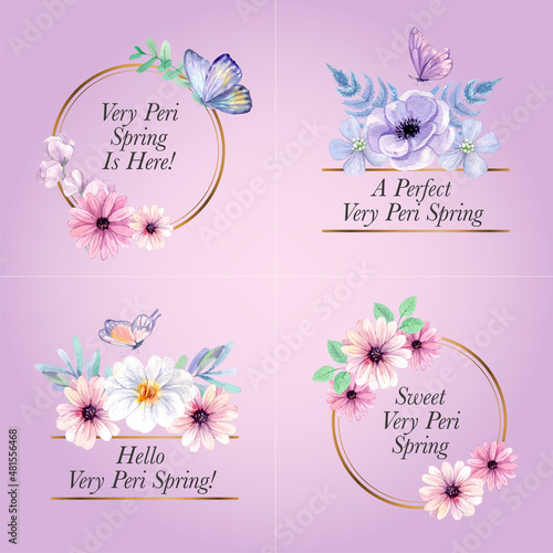 Bouquet template with peri spring flower concept,watercolor style