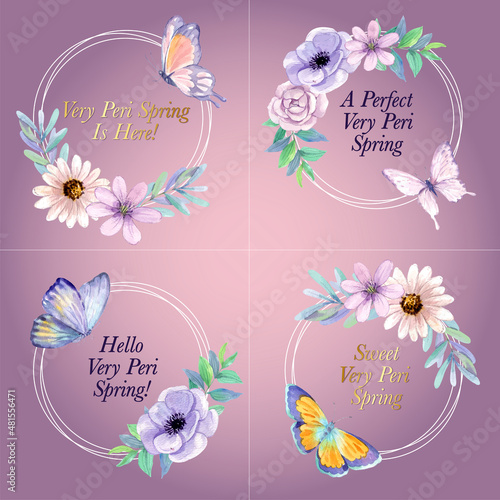 Bouquet template with peri spring flower concept,watercolor style