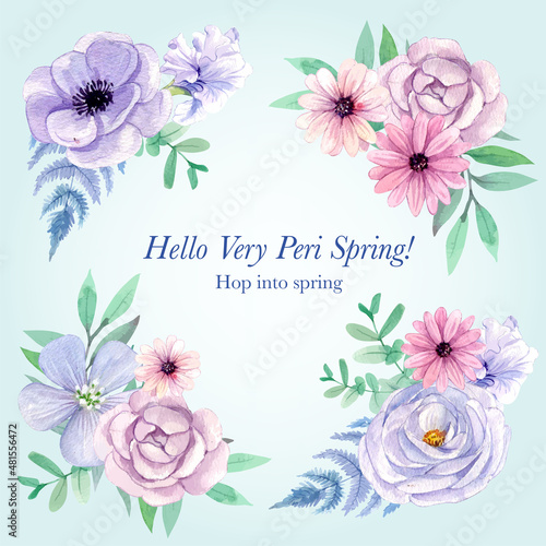 Bouquet template with peri spring flower concept,watercolor style