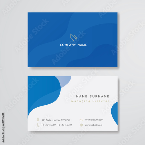 White anad blue abstract curve business card flat design template vecto
