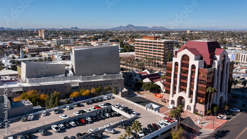 Daytime aerial skyline view of downtown Mesa, Arizona, USA. photo