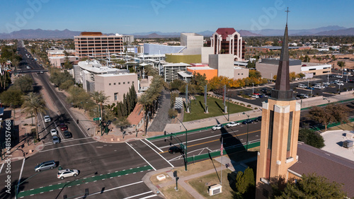 Daytime aerial skyline view of downtown Mesa, Arizona, USA. photo