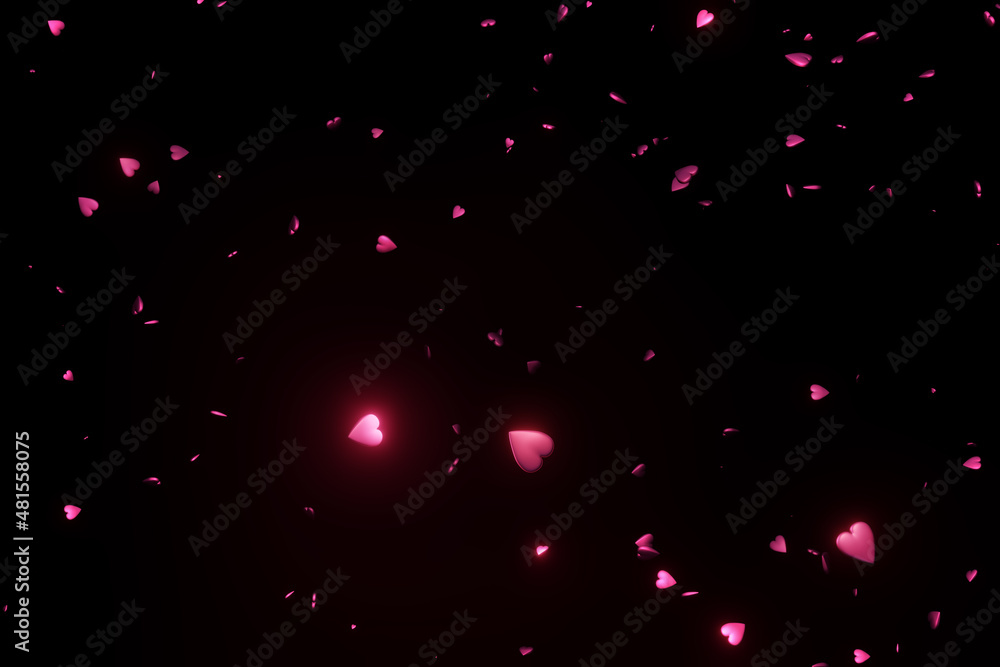 3D Render of many small pink hearts on black background. St Valentine day. Trendy backdrop for your design. Three-dimensional illustration 3D Render of many small pink hearts on black background. St Valentine day. Trendy backdrop for your design. Three-dimensional illustration
