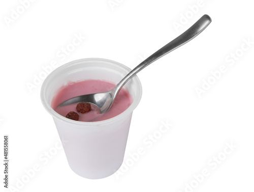 Plastic cup with yoghurt