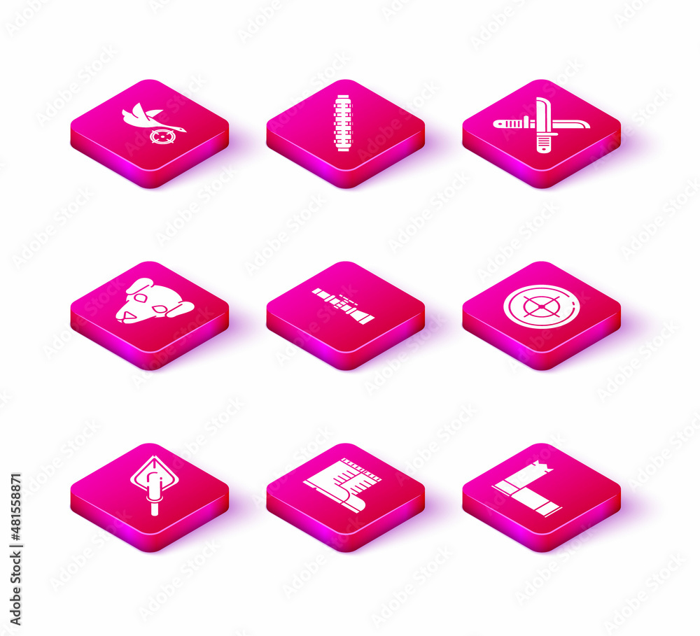 Set Hipster arrow tip, Hunter boots, Hunting dog, Sniper optical sight, Cartridges, Target sport for shooting competition, Crossed hunter knife and cartridge belt with cartridges icon. Vector Set Hipster arrow tip, Hunter boots, Hunting dog, Sniper optical sight, Cartridges, Target sport for shooting competition, Crossed hunter knife and cartridge belt with cartridges icon. Vector