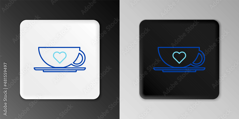 Line Coffee cup and heart icon isolated on grey background. Couple coffee for lovers on Valentines Day. Colorful outline concept. Vector Line Coffee cup and heart icon isolated on grey background. Couple coffee for lovers on Valentines Day. Colorful outline concept. Vector