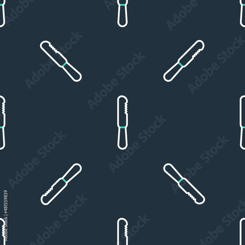 Line Disposable plastic knife icon isolated seamless pattern on black background. Vector