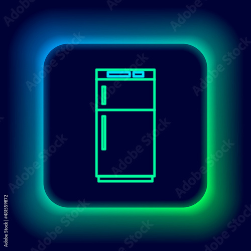 Glowing neon line Refrigerator icon isolated on black background. Fridge freezer refrigerator. Household tech and appliances. Colorful outline concept. Vector