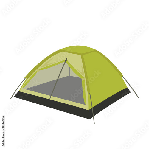 Vector illustration of a green camping tent isolated on a white background.