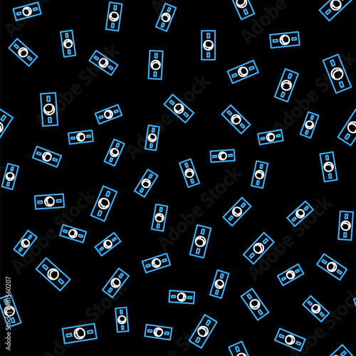 Line Paper money cash icon isolated seamless pattern on black background. Money banknotes stacks. Bill currency. Vector