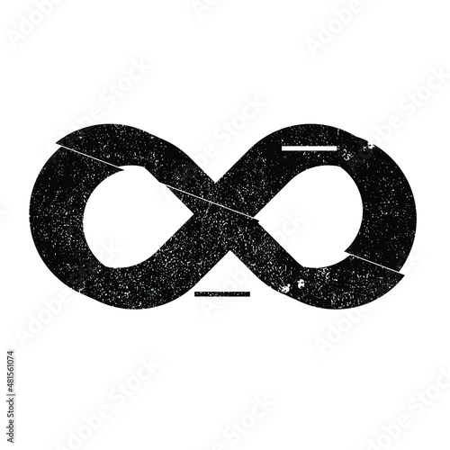 Glitch distorted infinity shape . Minimal art design . Noise destroyed endless logo . Trendy defect error shapes . Glitched, .Broken effect . Grunge texture . Distress object .vector 