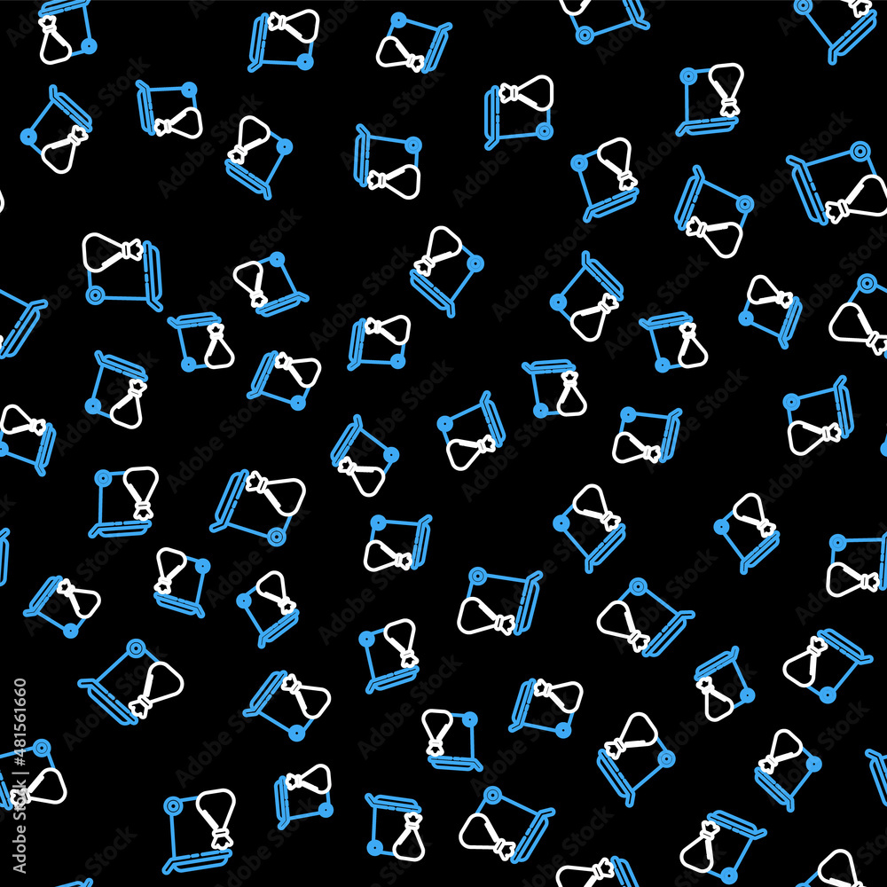 Line Trash can and garbage bag icon isolated seamless pattern on black background. Garbage bin sign. Recycle basket icon. Office trash icon. Vector Line Trash can and garbage bag icon isolated seamless pattern on black background. Garbage bin sign. Recycle basket icon. Office trash icon. Vector