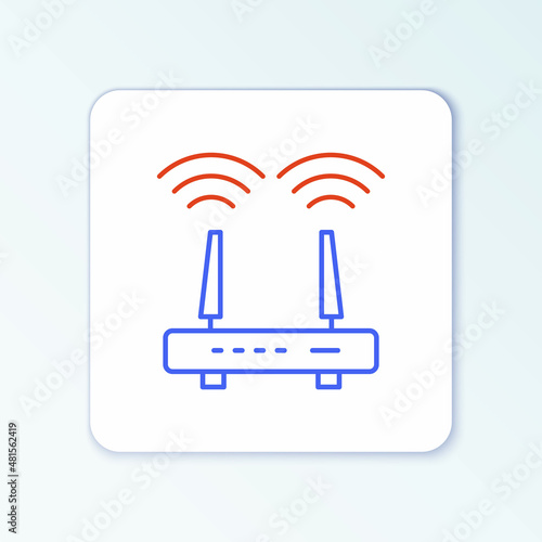 Line Router and wi-fi signal icon isolated on white background. Wireless ethernet modem router. Computer technology internet. Colorful outline concept. Vector
