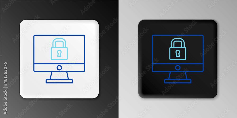 Line Lock on computer monitor screen icon isolated on grey background. Security, safety, protection concept. Safe internetwork. Colorful outline concept. Vector