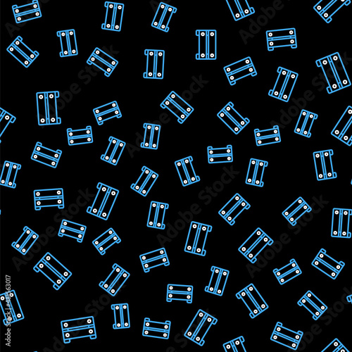 Line Wooden box icon isolated seamless pattern on black background. Grocery basket, storehouse crate. Empty wooden container for vegetables, products. Vector