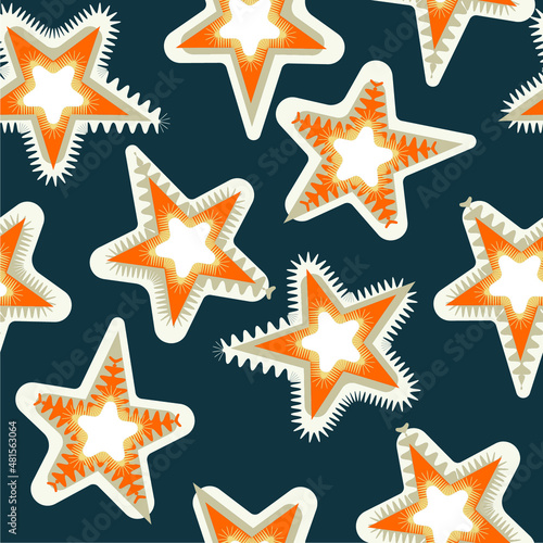 Abstract Geometric Serrated Retro Stars Seamless Vector Pattern Trendy Concept