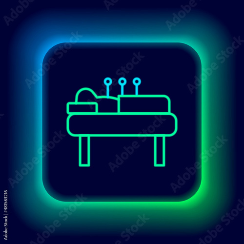 Glowing neon line Acupuncture therapy icon isolated on black background. Chinese medicine. Holistic pain management treatments. Colorful outline concept. Vector