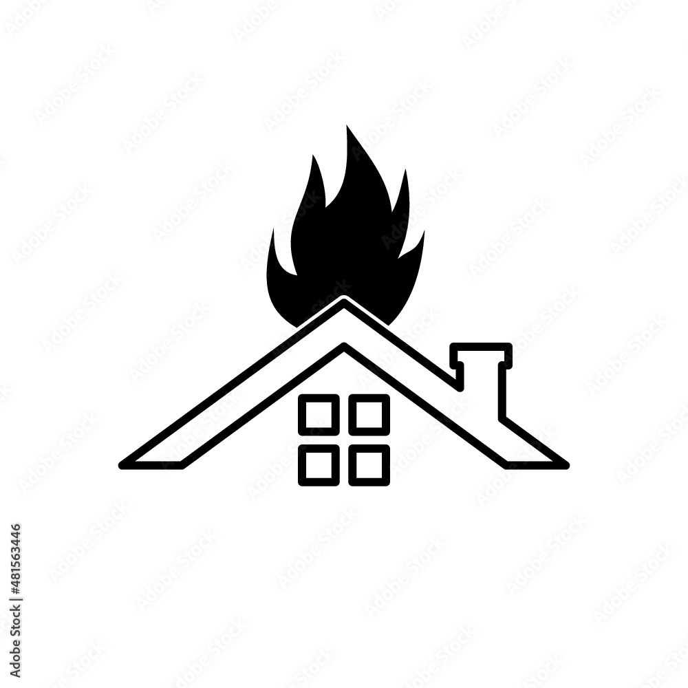 Fire in burning house icon isolated on white background Fire in burning house icon isolated on white background