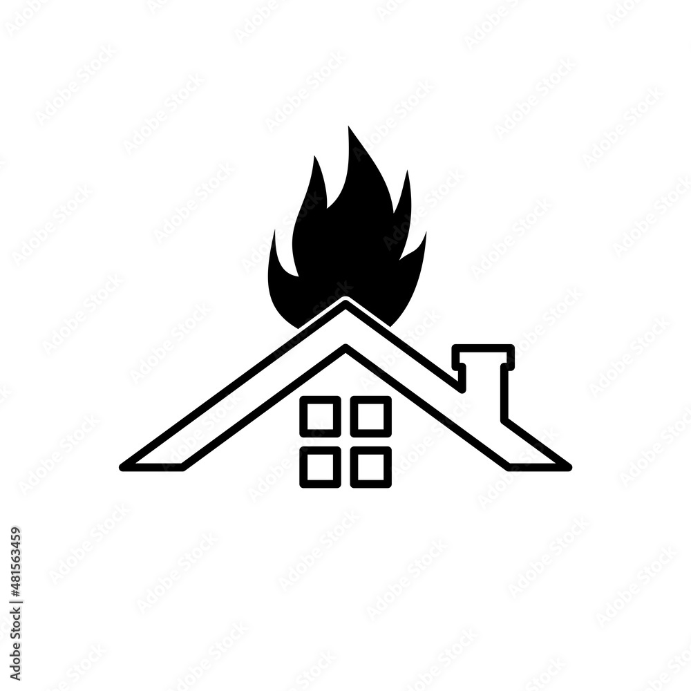 Fire in burning house icon isolated on white background Fire in burning house icon isolated on white background