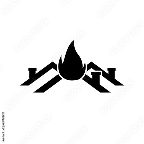 Fire in burning house icon isolated on white background
